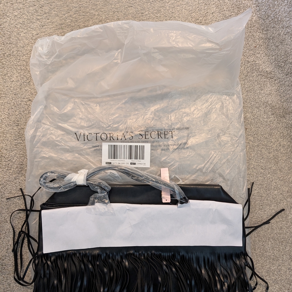 Brand New In Original Packaging Victoria's Secret Black Fringe Tote Bag - Picture 6 of 6